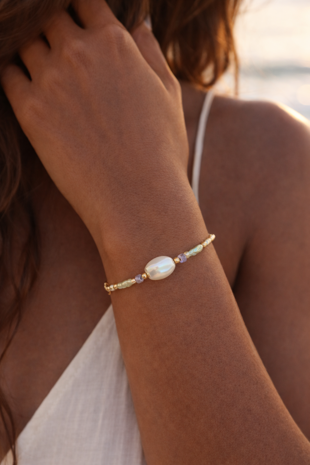 Süßwasserperlen Armband Soft Essence – Mit Muschelperle, Unikat
