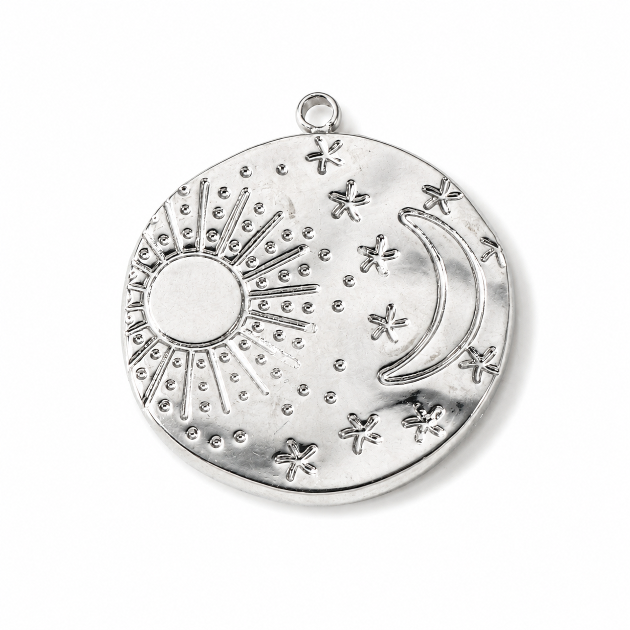 Sonne und Mond Medaillon Anhänger aus Edelstahl in Silber