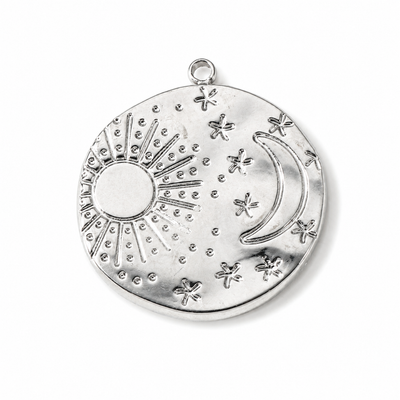 Sonne und Mond Medaillon Anhänger aus Edelstahl in Silber