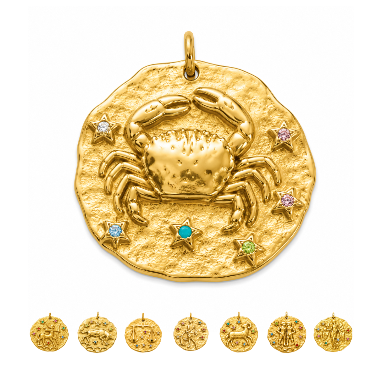 Sternzeichen Charm Gold – Zodiac Anhänger mit bunten Zirkonia | 18K vergoldet