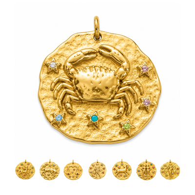 Sternzeichen Charm Gold – Zodiac Anhänger mit bunten Zirkonia | 18K vergoldet