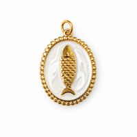 Fisch Medaillon Charm – Maritimer Anhänger mit Emaille in 3 Farben | 18K vergoldet