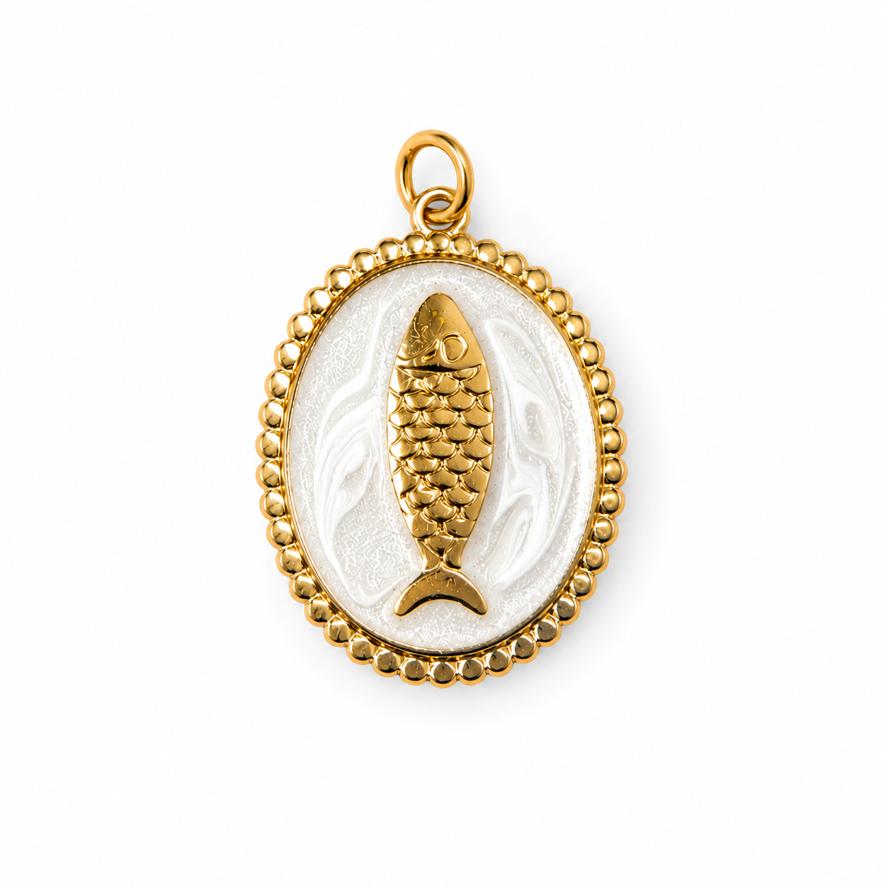 Fisch Medaillon Charm – Maritimer Anhänger mit Emaille in 3 Farben | 18K vergoldet